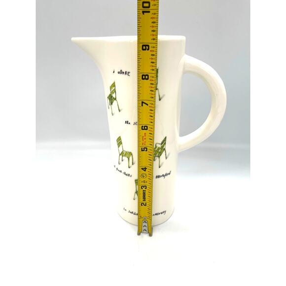 Rae Dunn French Sketch Boutique "The Scattering" Green Chairs Pitcher - Picture 11 of 12